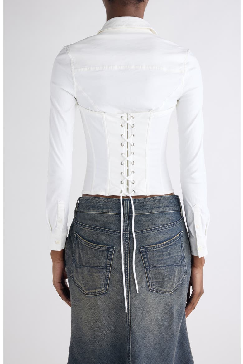 Corseted Stretch Poplin Button-Up Shirt, Alternate, color, 9000 WHITE