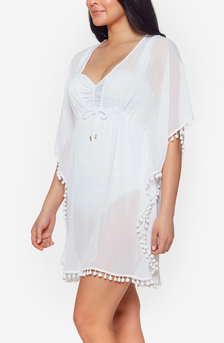 BLEU by Rod Beattie Gypset Pompom Sheer Cover-Up Caftan, Alternate, color, White