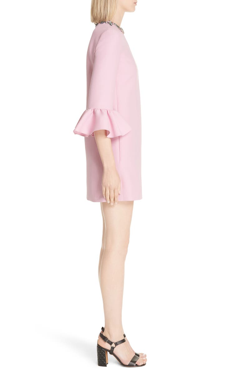 Valentino Embellished Butterfly Neck Wool & Silk Shift Dress, Alternate, color,
