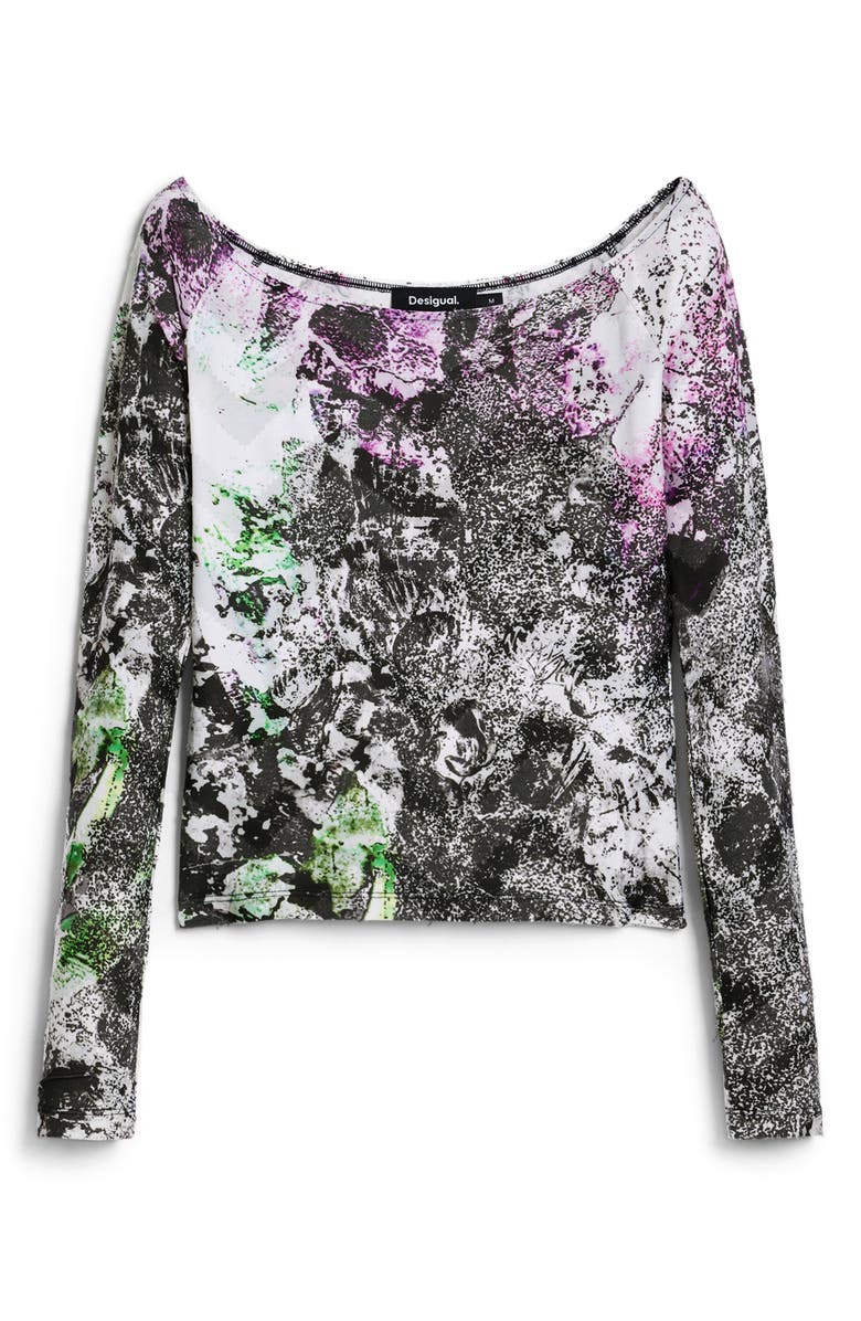 Desigual Abstract Print Ballet Neck T-Shirt, Alternate, color, Lilac