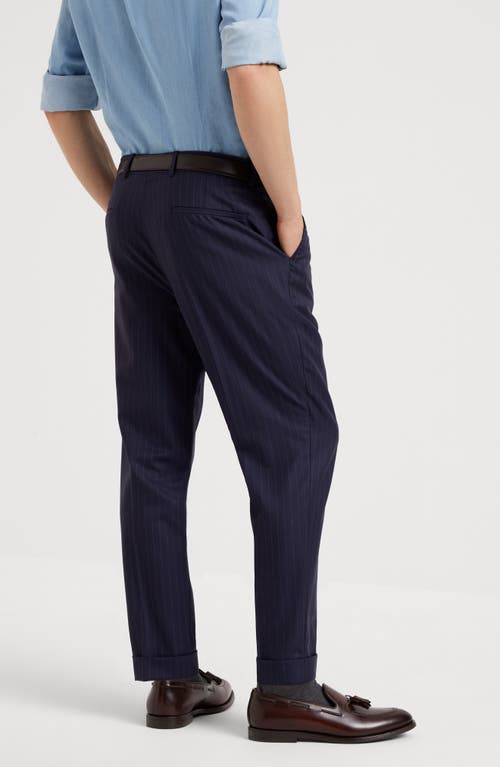 Brunello Cucinelli Chalk Stripe Trousers In Navy Blue