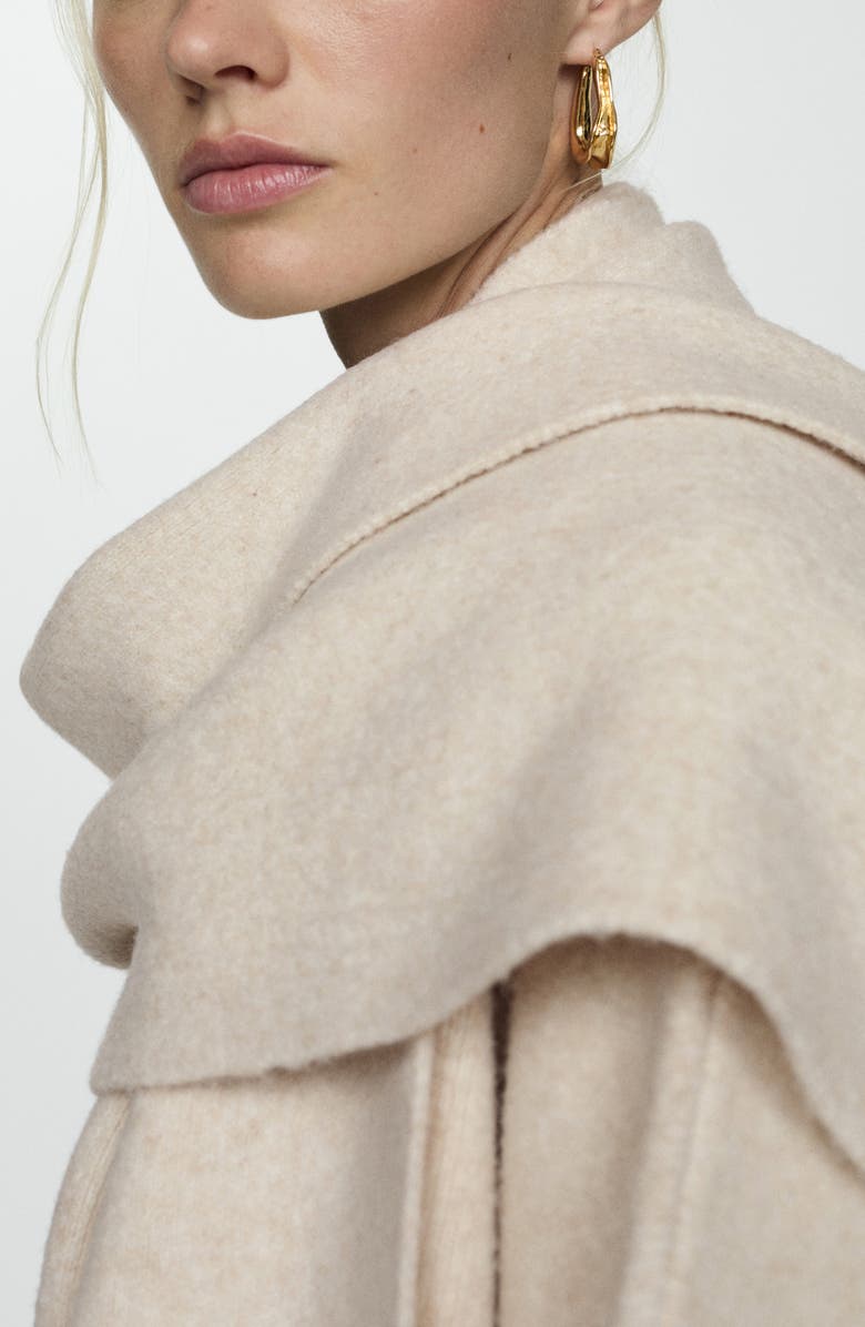 MANGO Felt Coat with Removable Scarf Detail, Alternate, color, Ecru
