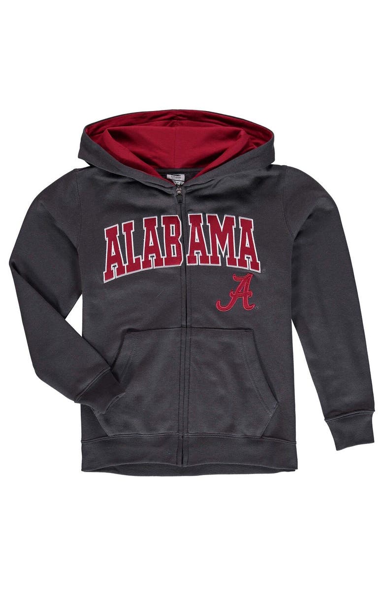 STADIUM ATHLETIC Youth Charcoal Alabama Crimson Tide Applique Arch & Logo Full-Zip Hoodie, Alternate, color,