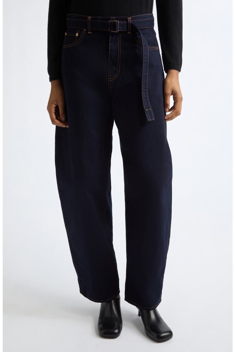 Belted High Waist Wide Leg Jeans, Main, color, NAVY
