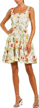 Mac Duggal Floral Square Neck Ruffle Mini Dress