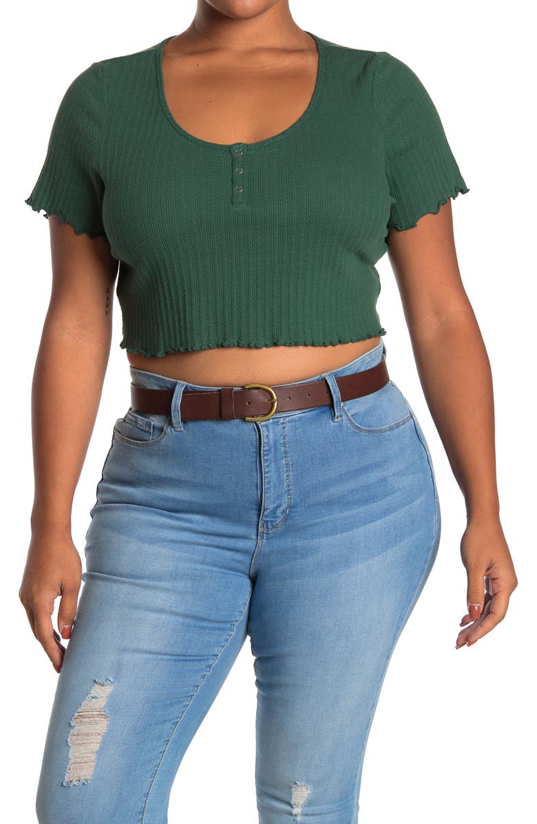 BP. Pointelle Rib Crop Henley, Main, color,