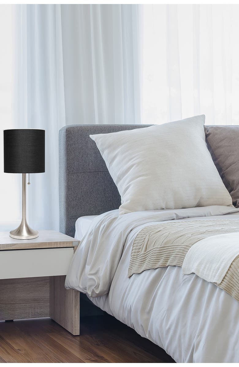 LALIA HOME Brushed Nickel Tapered Table Lamp with Black Fabric Drum Shade, Alternate, color,
