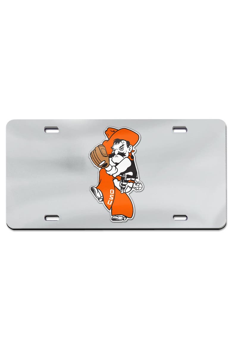 Silver Oklahoma State Cowboys Baseball Pete Wind Up Laser Cut Acrylic License Plate, Main, color, Silver