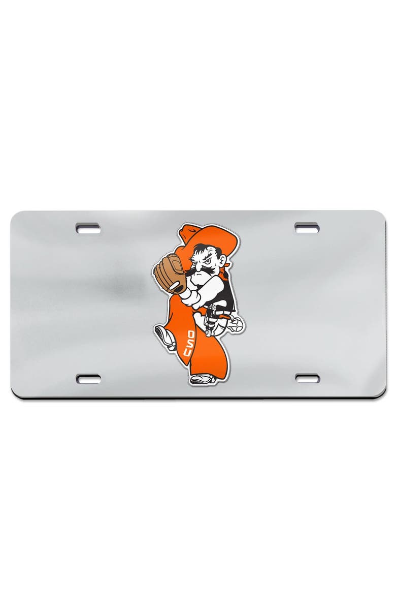 WINCRAFT Silver Oklahoma State Cowboys Baseball Pete Wind Up Laser Cut Acrylic License Plate, Main, color, Silver