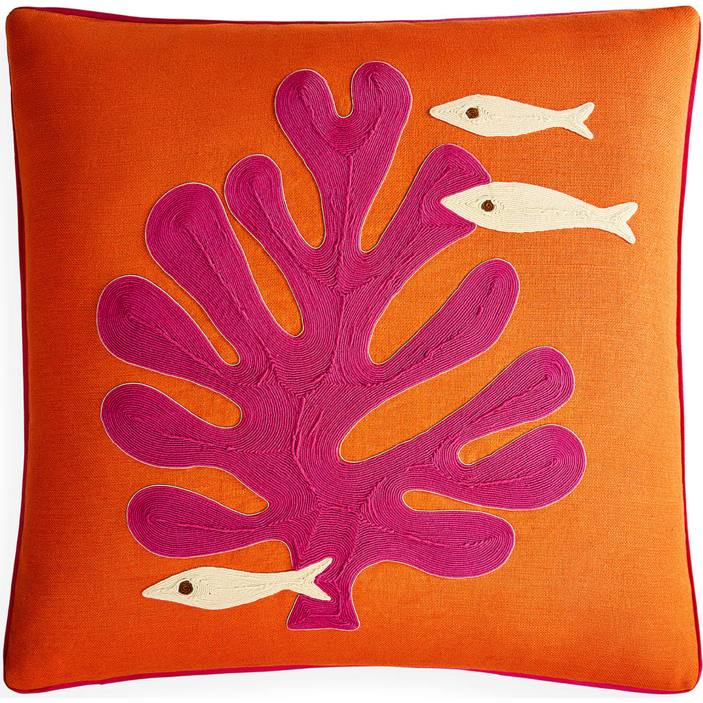 Jonathan Adler Playa Corded Coral Cushion In Orange