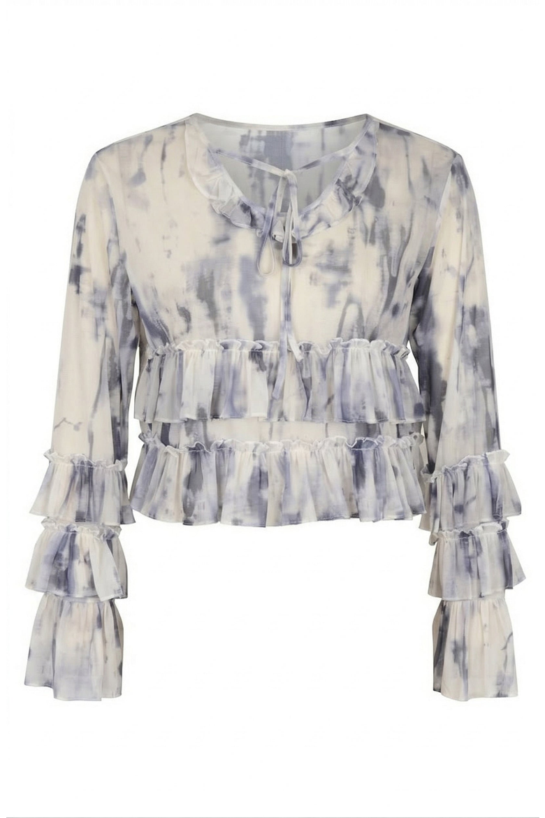 Ruffle Blouse with Tie Neck Detail, Alternate, color, Cream / Charcoal