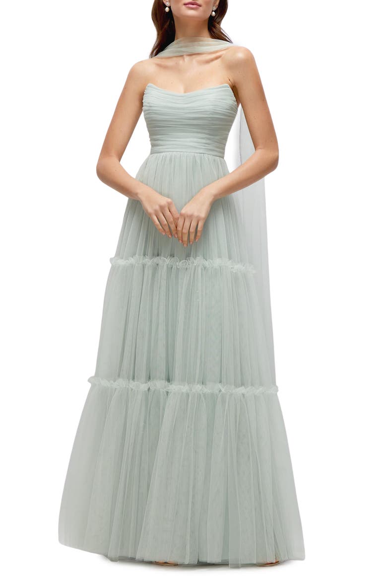 Strapless Tiered Tulle Gown, Main, color, WILLOW