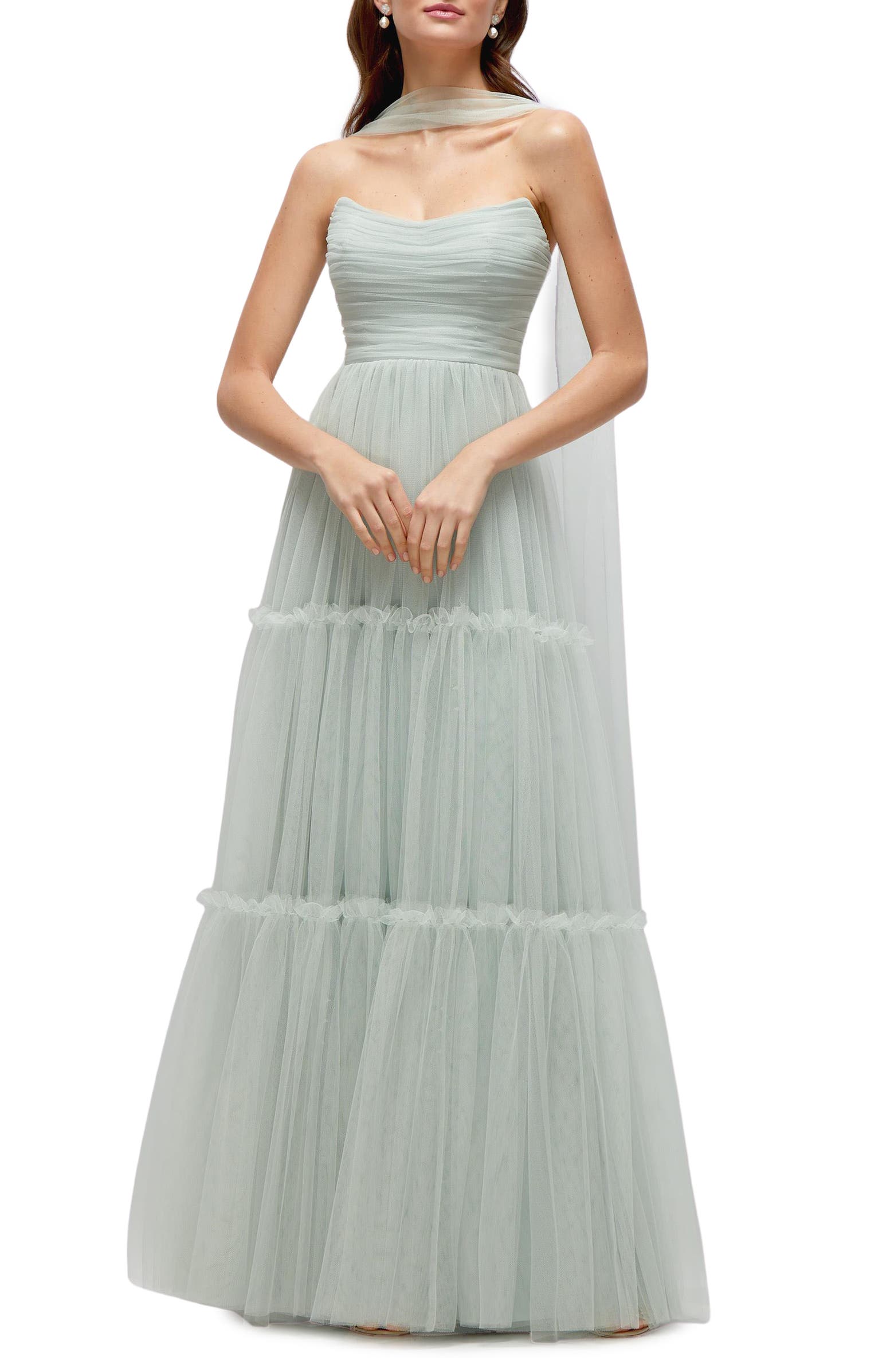 Dessy Collection Strapless Tiered Tulle Gown | Nordstrom