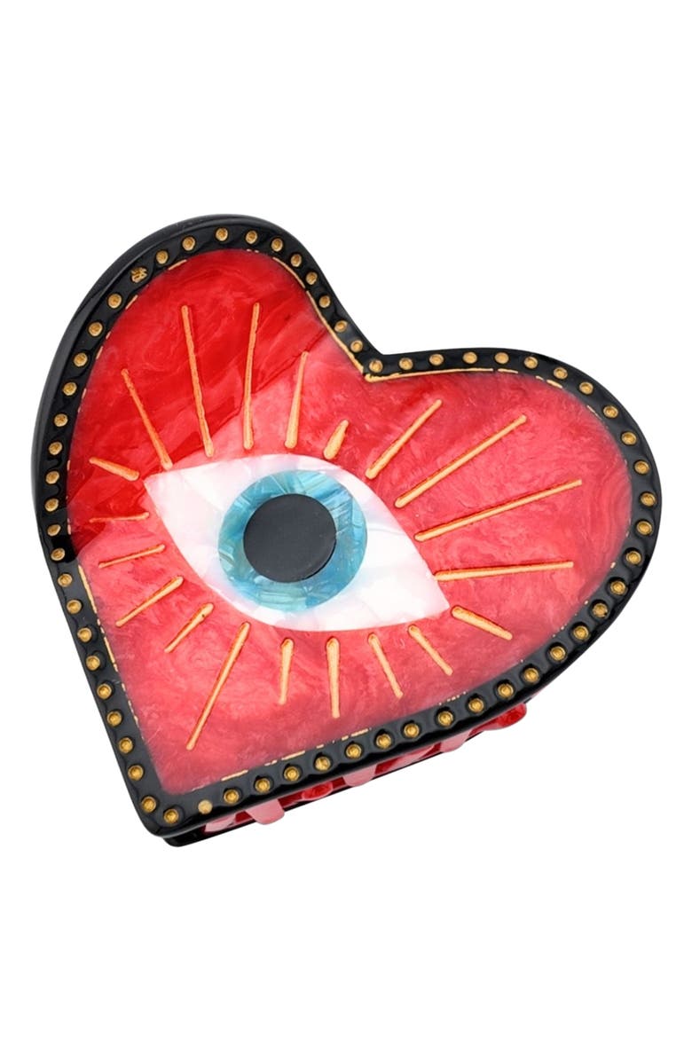 Solar Eclipse Hand Painted Lucky Eye Heart Claw Clip, Main, color, Red