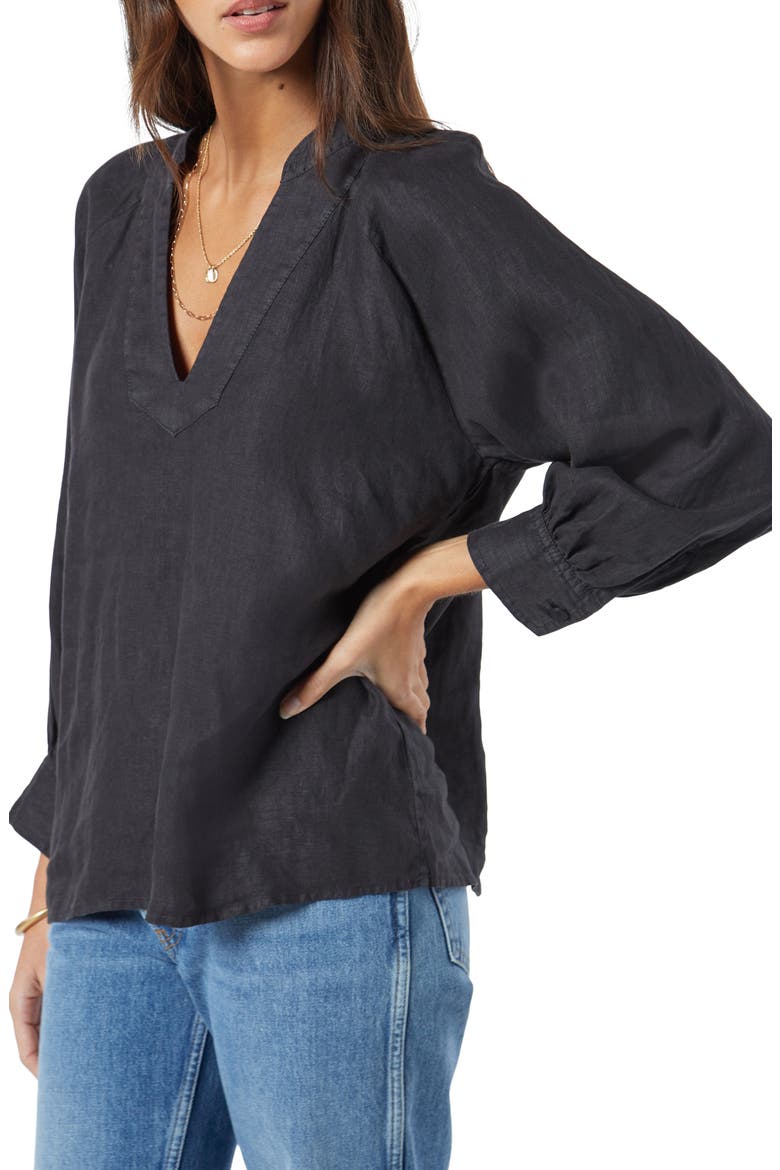 Perci Linen Popover Blouse, Alternate, color, CAVIAR