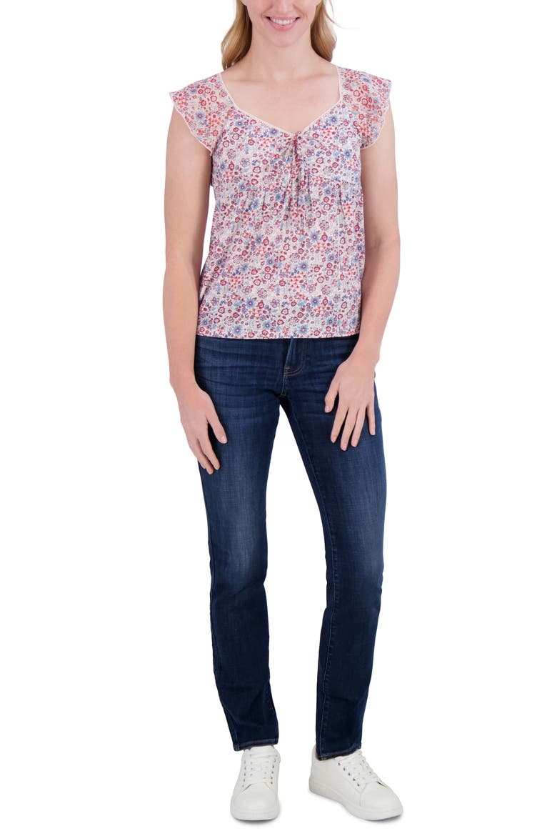 Floral Tie Front Top, Alternate, color, PINK FLORAL