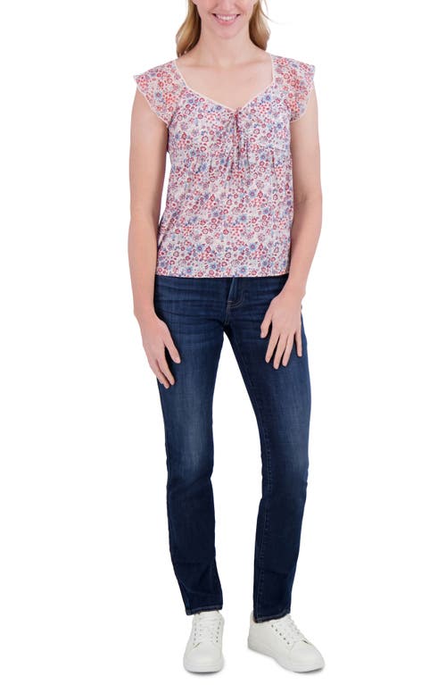 Lucky Brand Floral Tie Front Top In Pink Floral