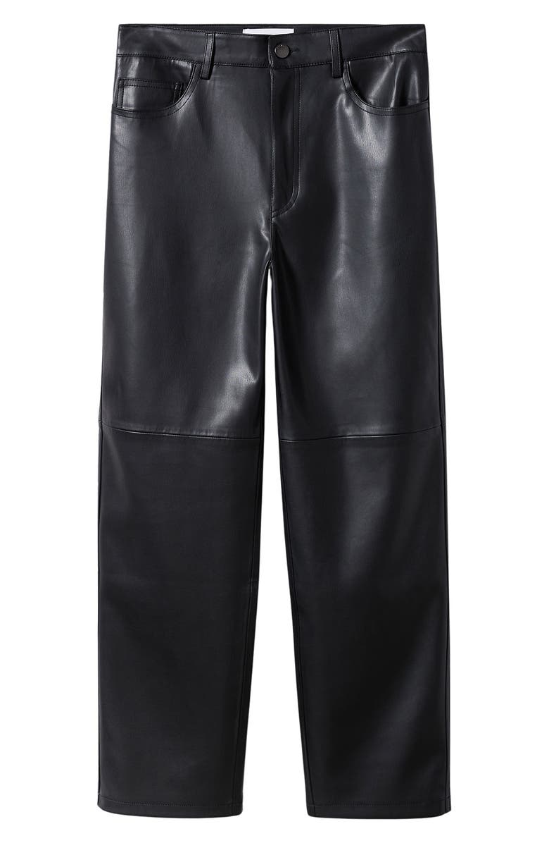 MANGO Straight Leg Faux Leather Pants, Alternate, color, Black