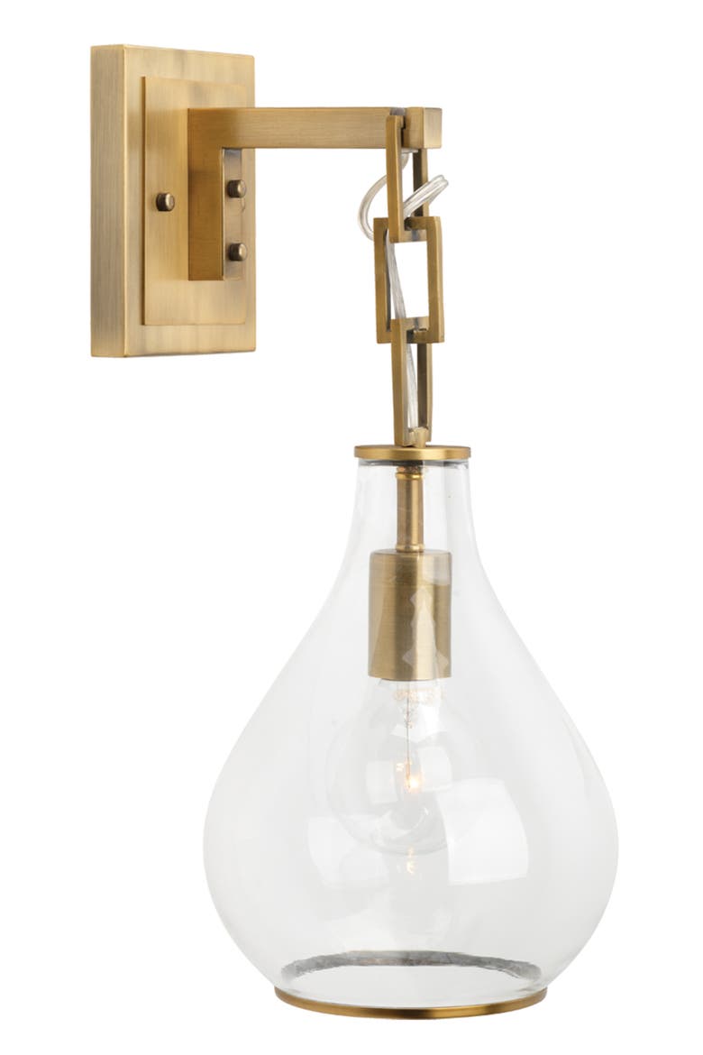 Tear Drop Hanging Wall Sconce, Clear Glass and Antique Brass, Alternate, color, Antique Brass
