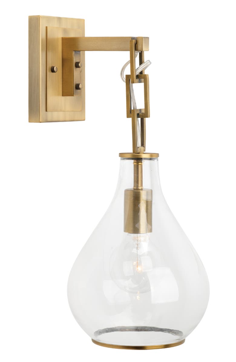 JAMIE YOUNG Tear Drop Hanging Wall Sconce, Clear Glass and Antique Brass, Alternate, color, Antique Brass