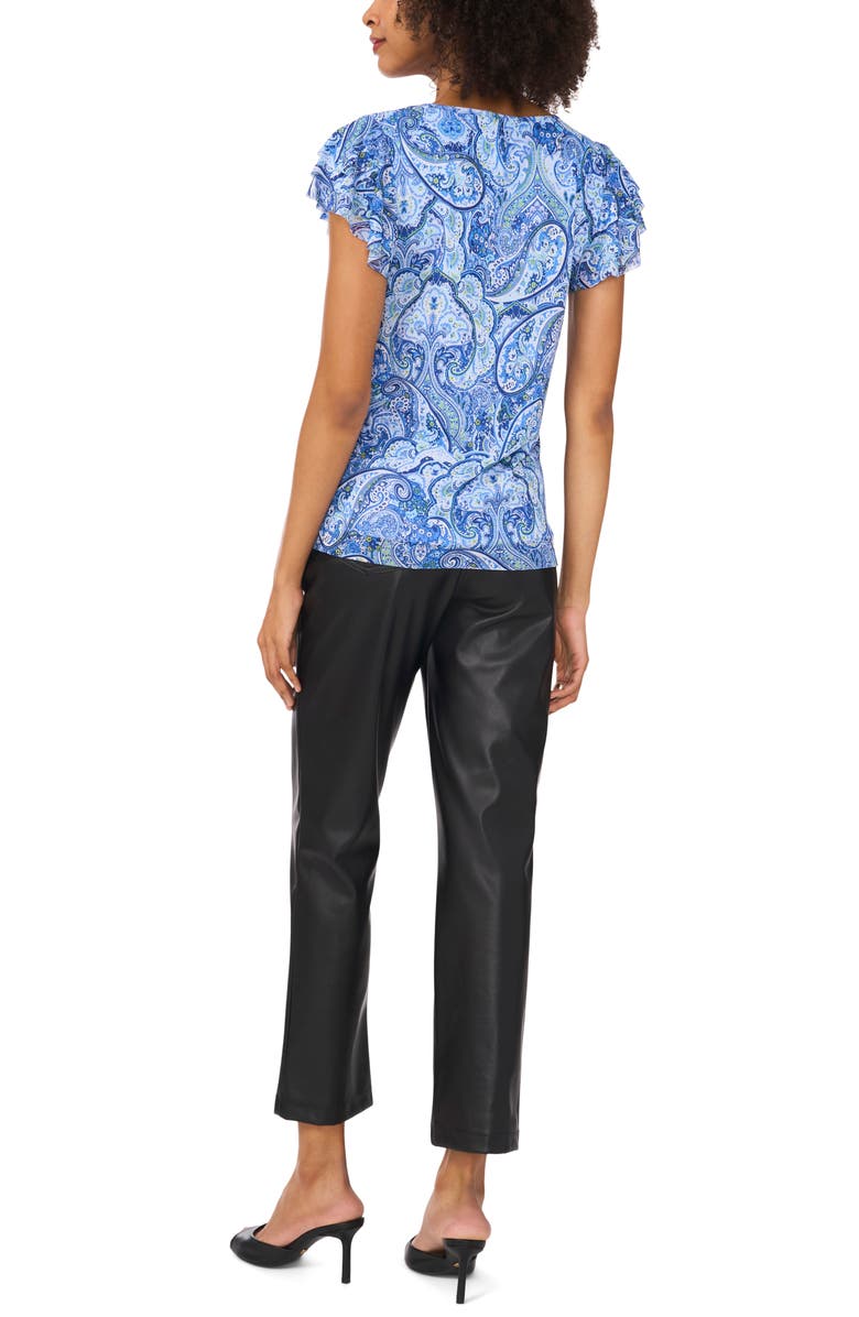 Vince Camuto Paisley Print Flutter Sleeve Mesh Top, Alternate, color, Canal Blue