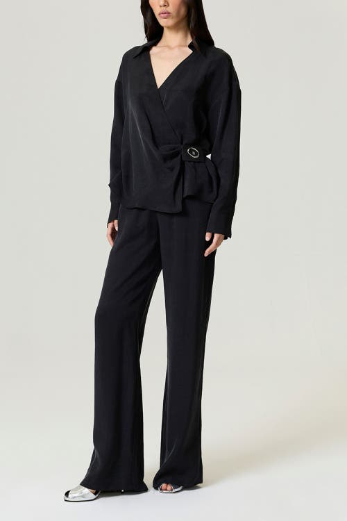 Nocturne Logo Buckle Wrap Blouse In Black