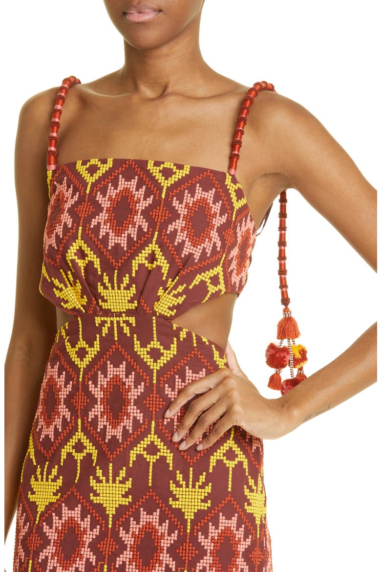 Braided History Embroidered Dress, Alternate, color, GEOMETRIC RED/ MUSTARD/ SALMON