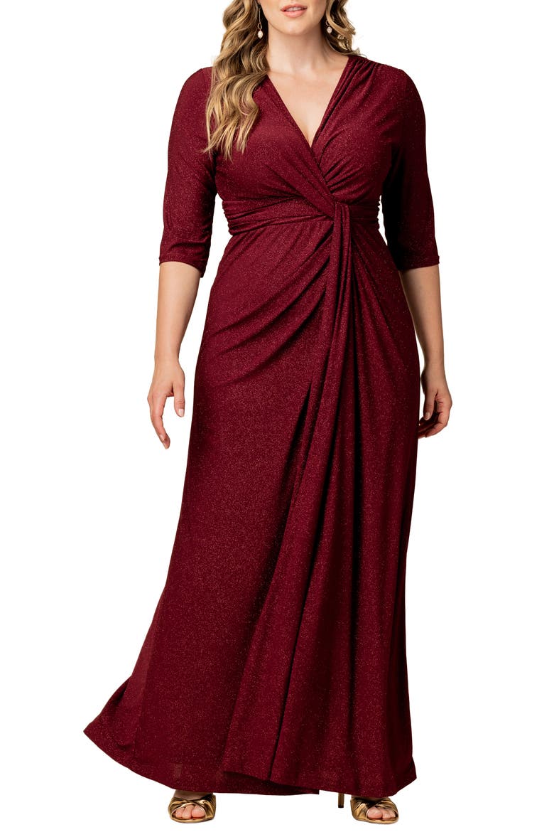 Romanced by Moonlight Glitter A-Line Jersey Gown, Main, color, DARK RED