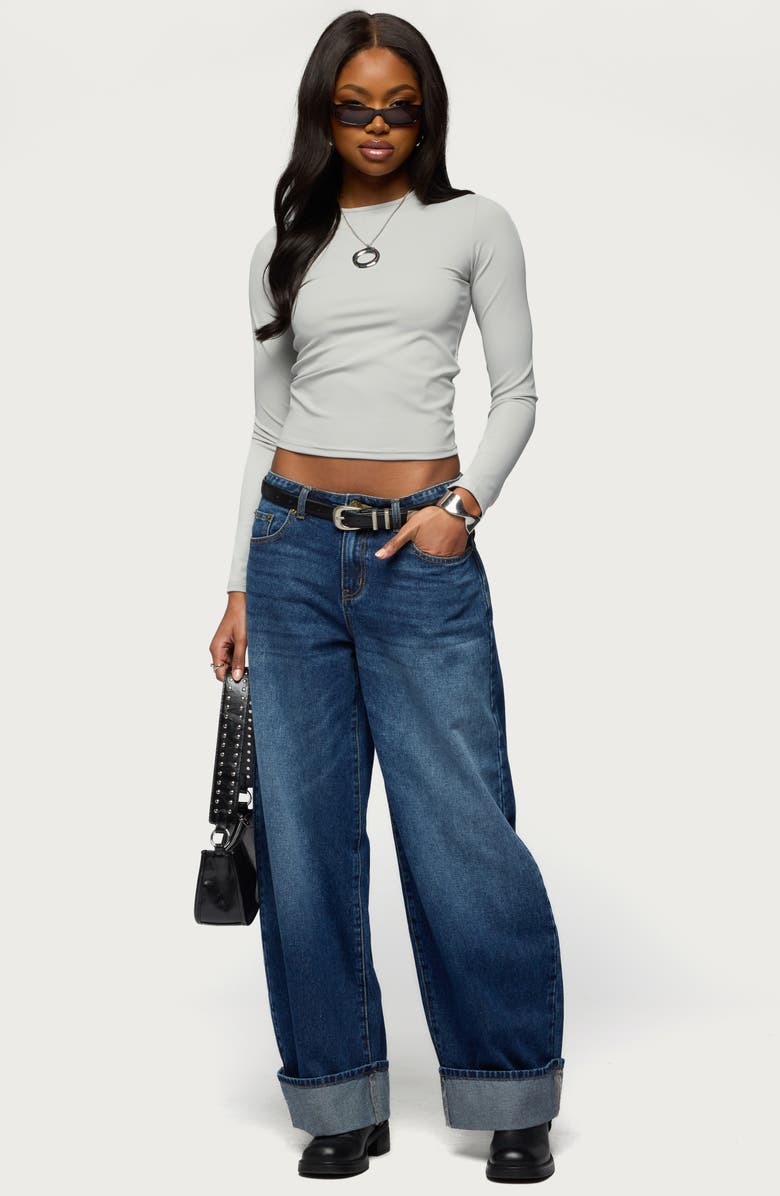 EDIKTED Tay Long Sleeve Crop Top, Alternate, color, 