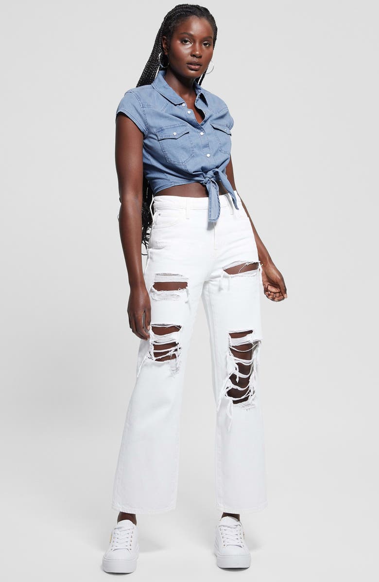 GUESS Classic Western Tie Hem Shirt, Alternate, color, 