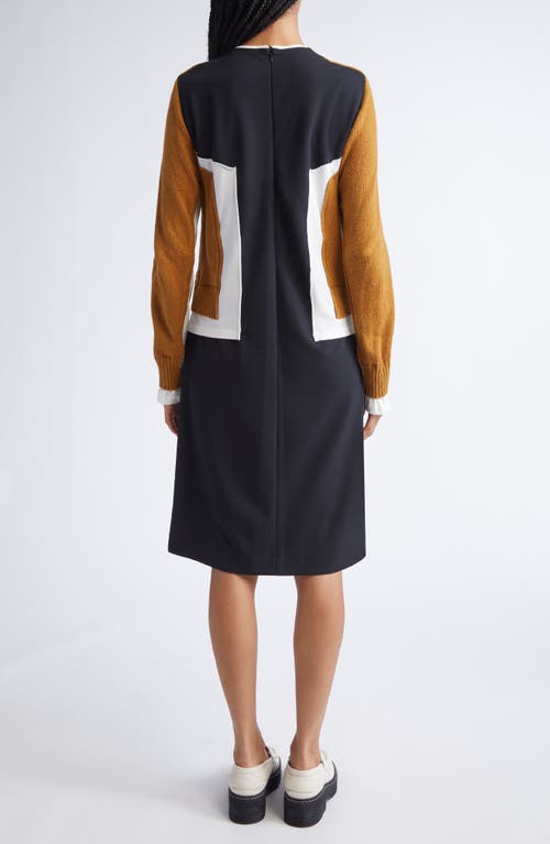 Undercover Layered Effect Long Sleeve Mixed Media Dress In Brown