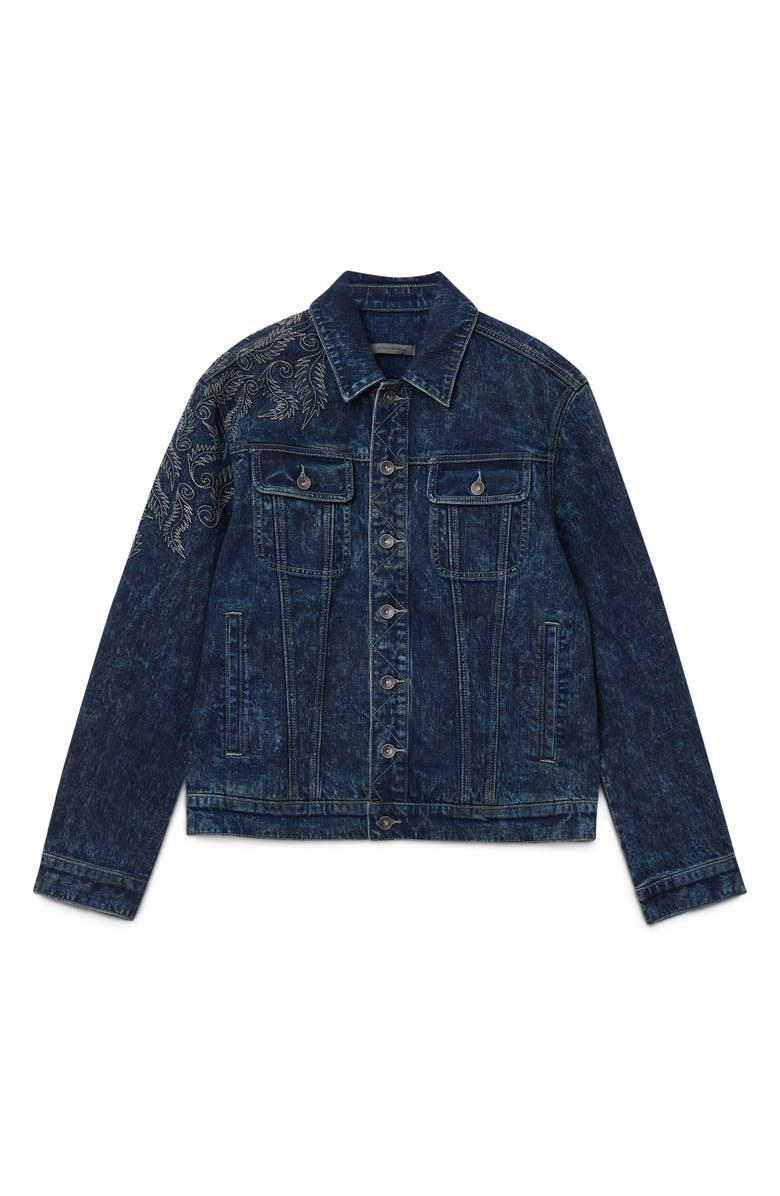 John Varvatos Anthony Embroidered Denim Trucker Jacket, Alternate, color, Blue Smoke