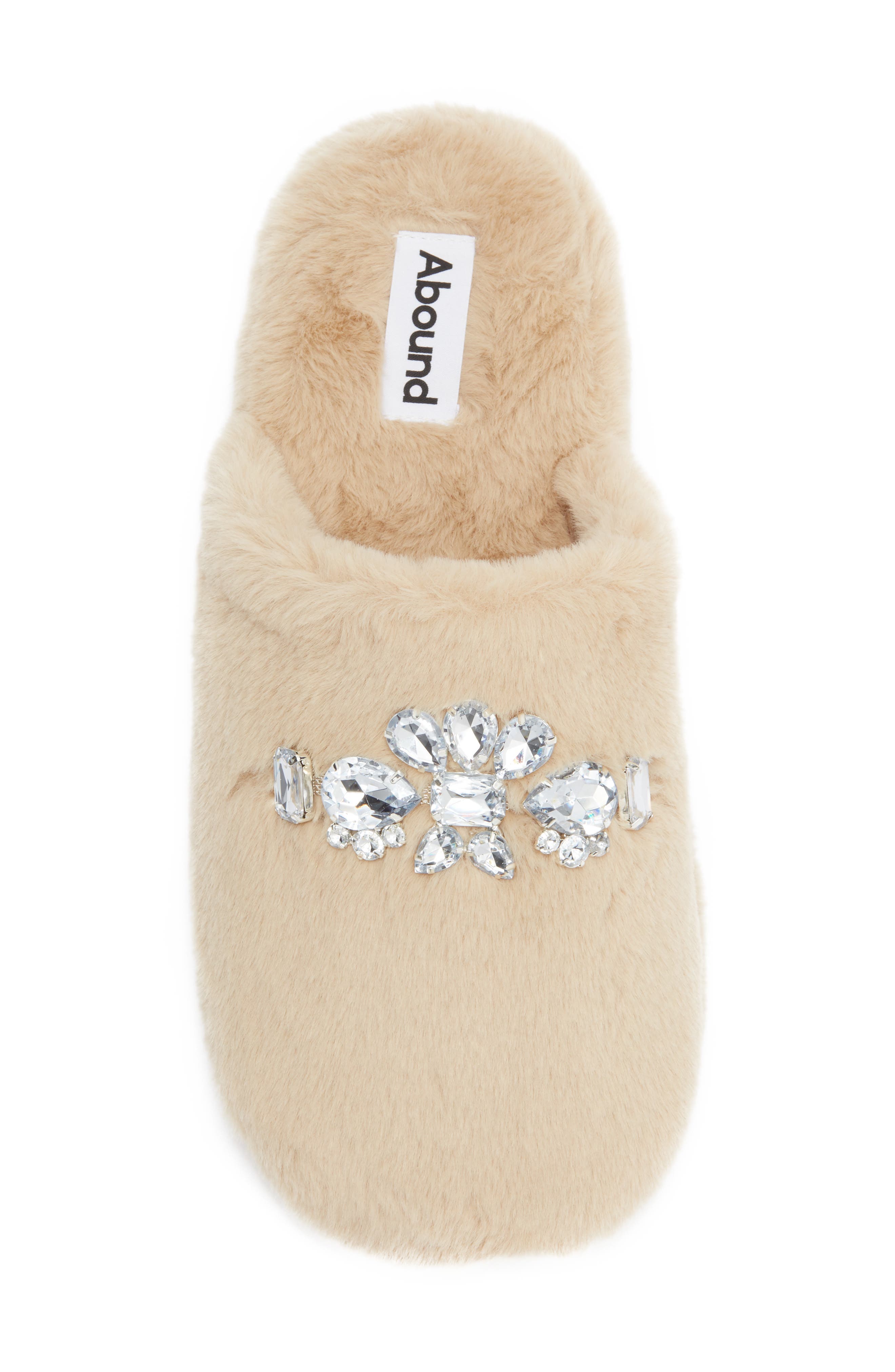 Abound Karta Faux Fur Rhinestone Slippers, Alternate, color, Tan Latte