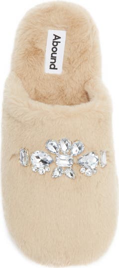 Karta Faux Fur Rhinestone Slippers