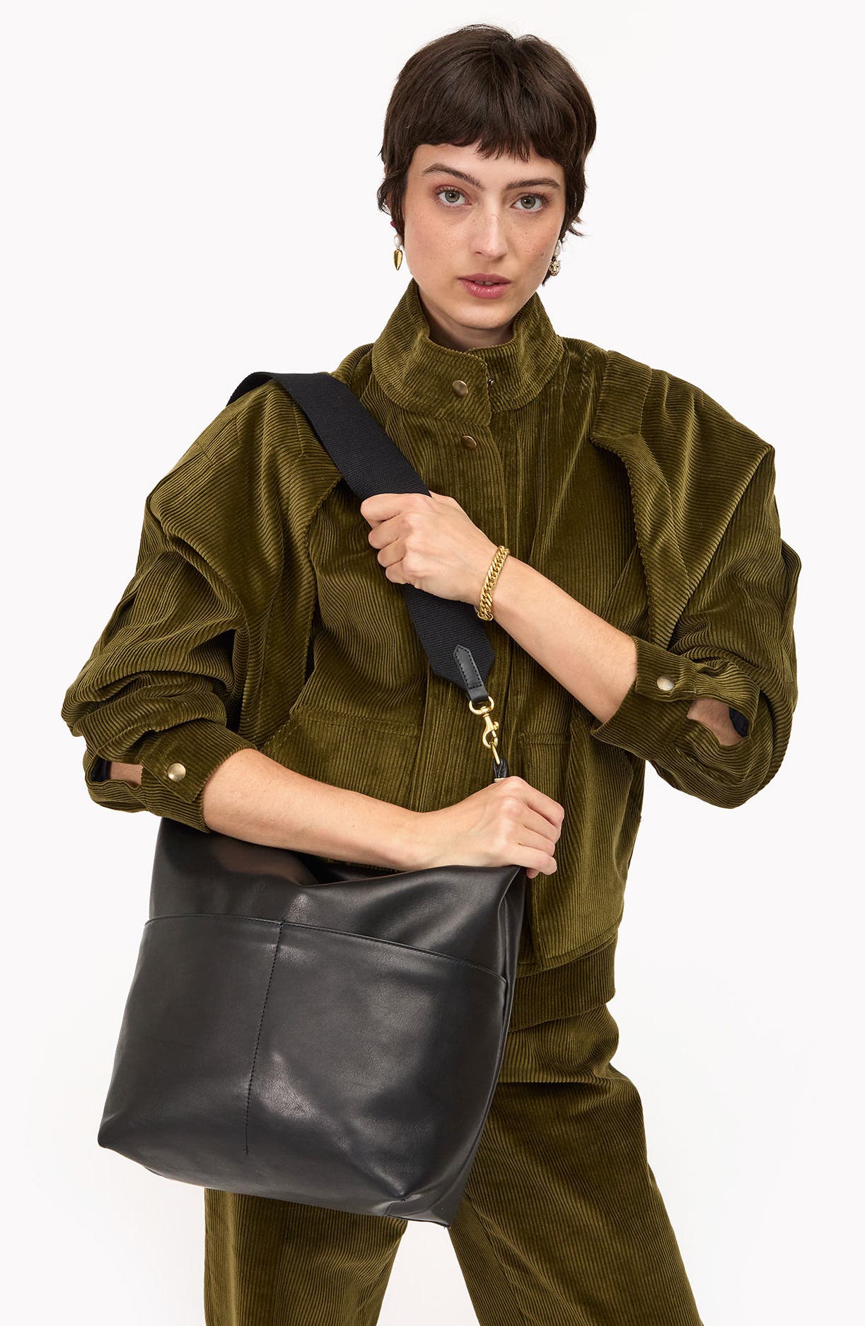 Clare V. Sophie Leather Hobo Bag, Alternate, color, Black