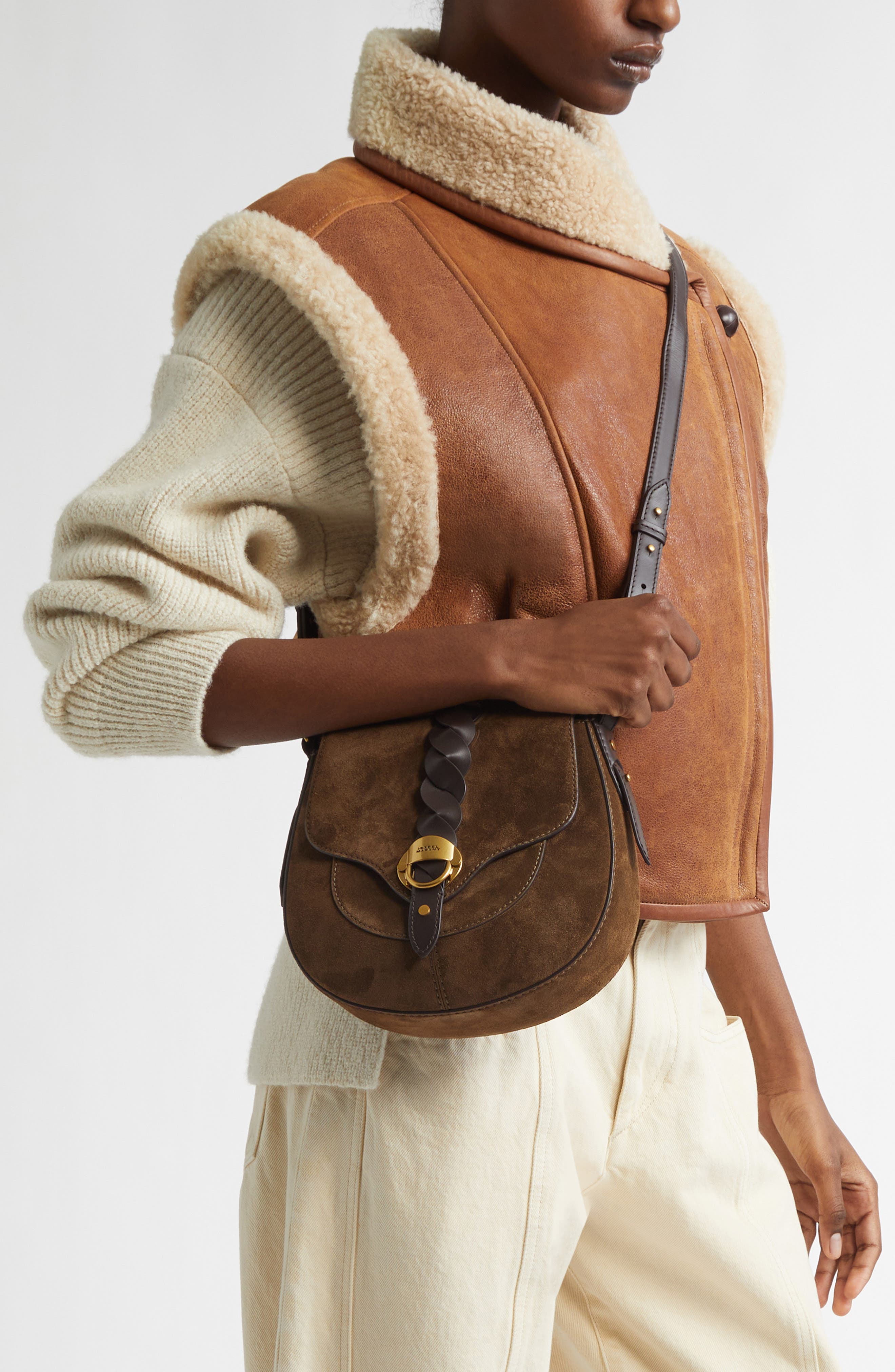 Small Altay Suede Shoulder Bag, Alternate, color, BRONZE