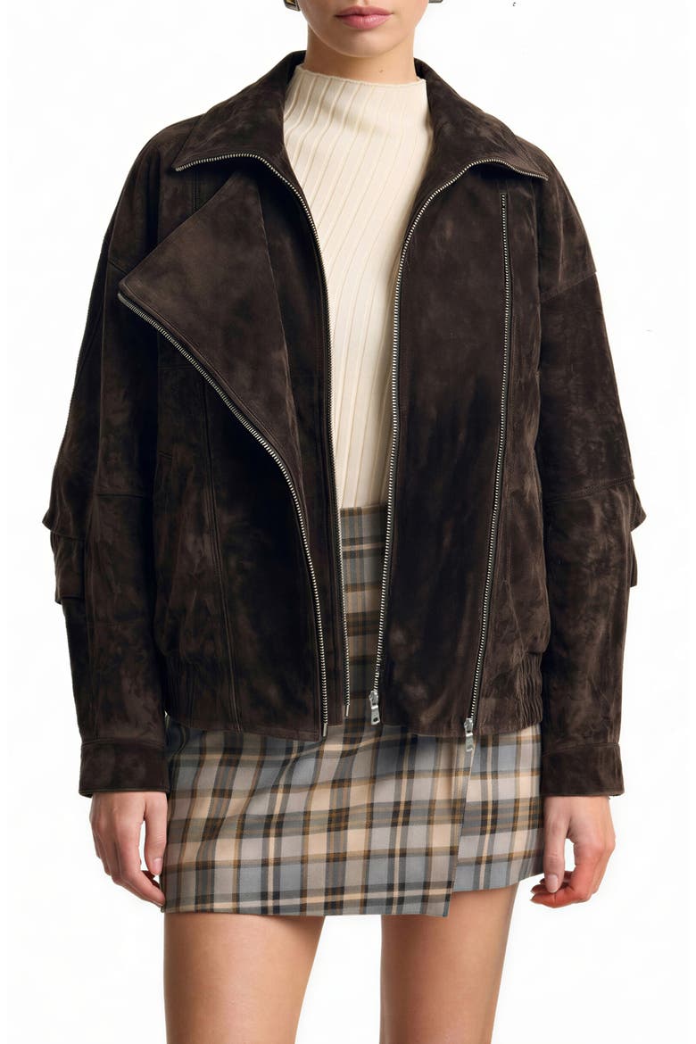 Layered Oversize Suede Jacket, Main, color, WOOD