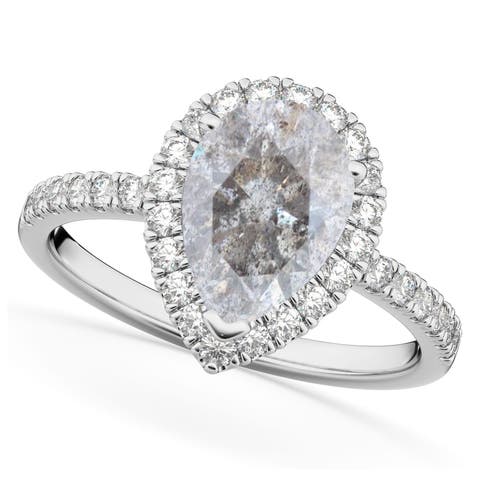 Pear Salt & Pepper Diamond & Diamond Engagement Ring 14K