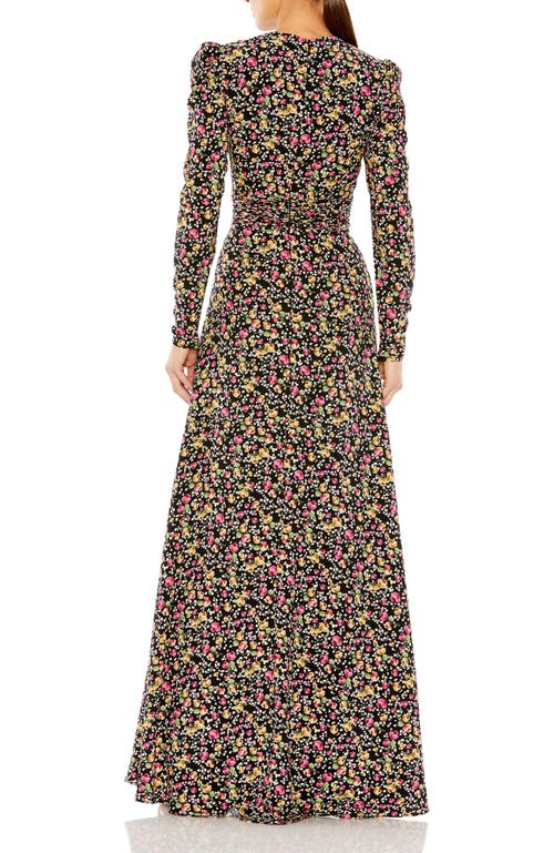Mac Duggal Floral Gown In Black Multi