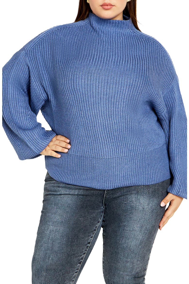 Halo Funnel Neck Rib Sweater, Main, color, BLUE