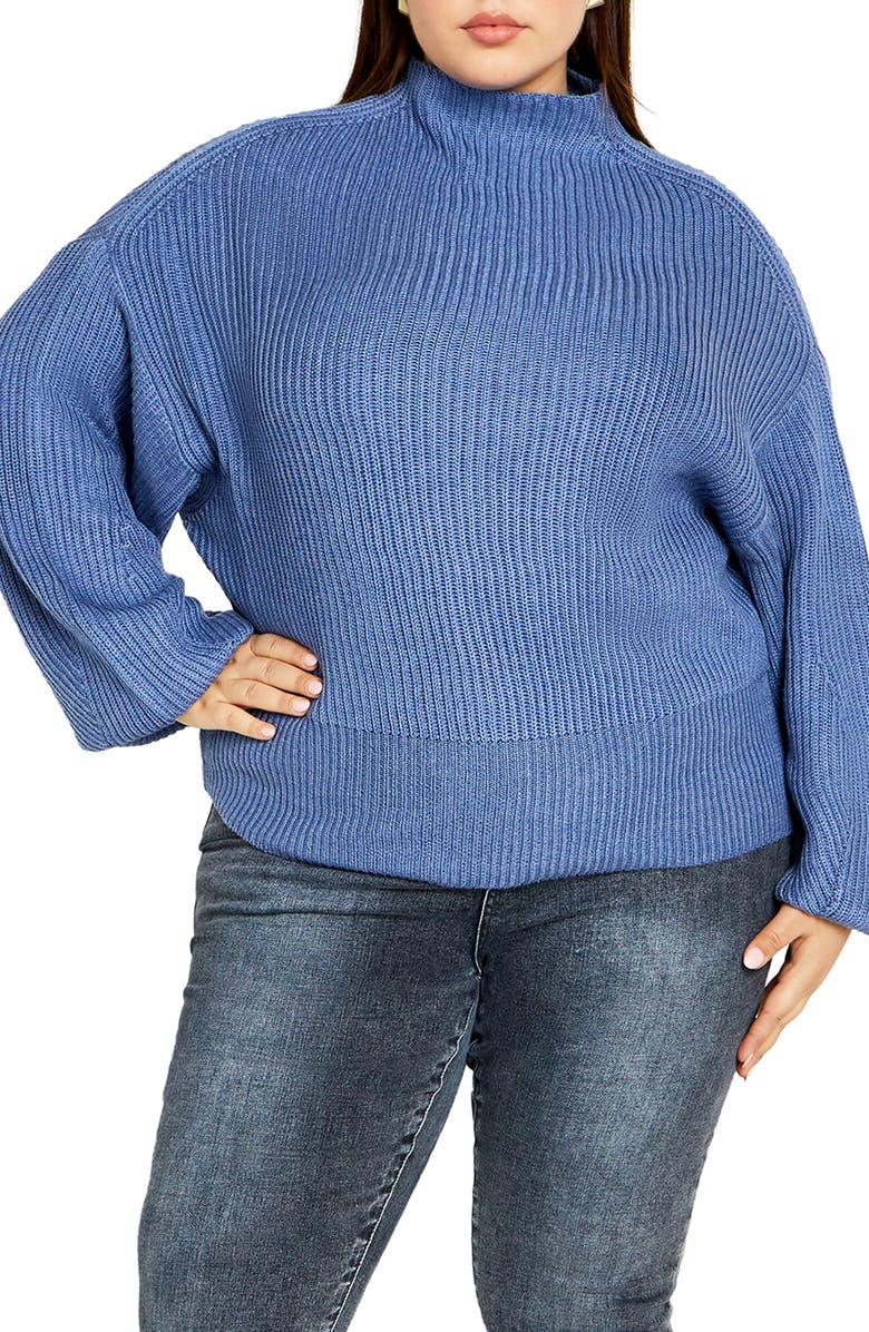 City Chic Halo Funnel Neck Rib Sweater, Main, color, Blue