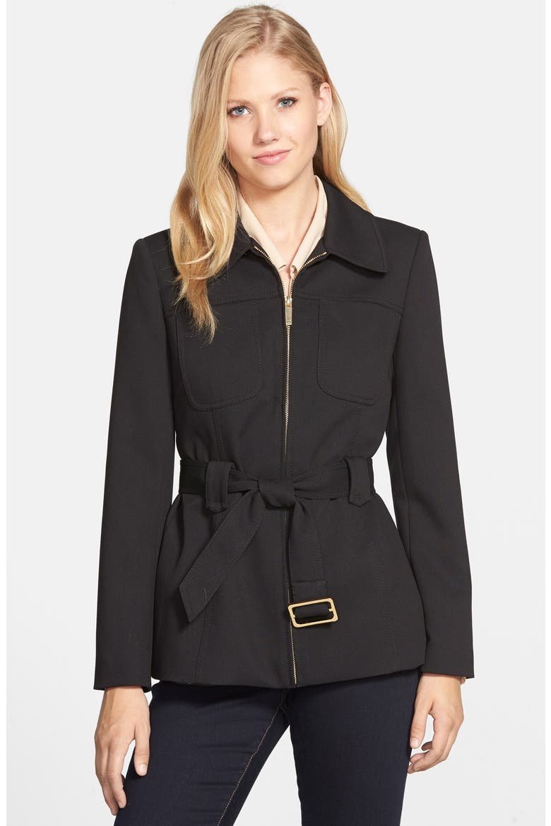 Belted Zip Front Jacket, Main, color, RICH BLACK