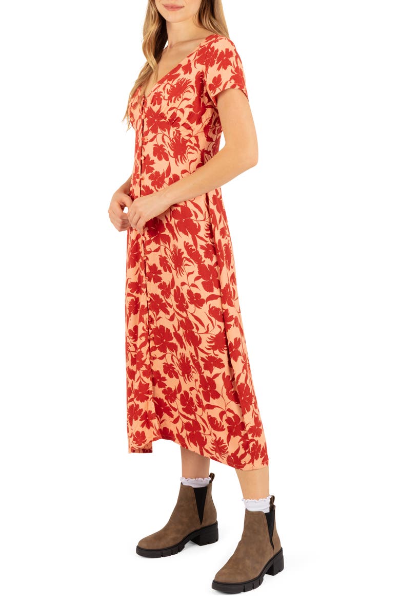 Sunset Floral Midi Dress, Alternate, color, PAPAYA PUNCH