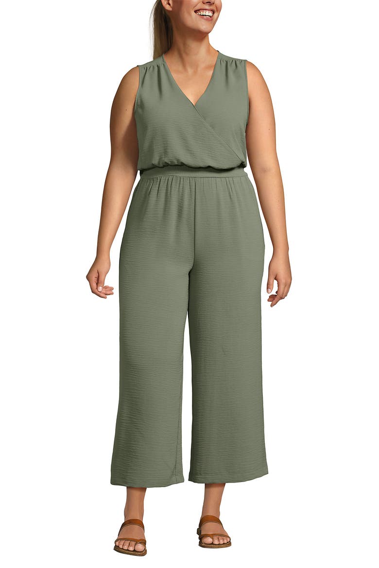 Plus Size Sleeveless Creaseless Wrap Jumpsuit, Alternate, color, Sage
