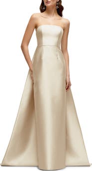 Alfred Sung Strapless Satin Twill Column Gown with Removable Train