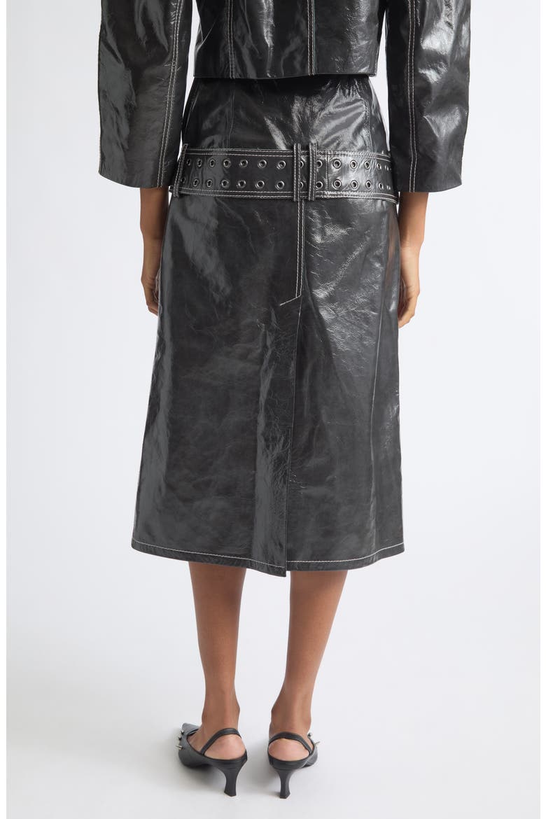 L-Ascar Belted Patent Leather Midi Skirt, Alternate, color, GREY