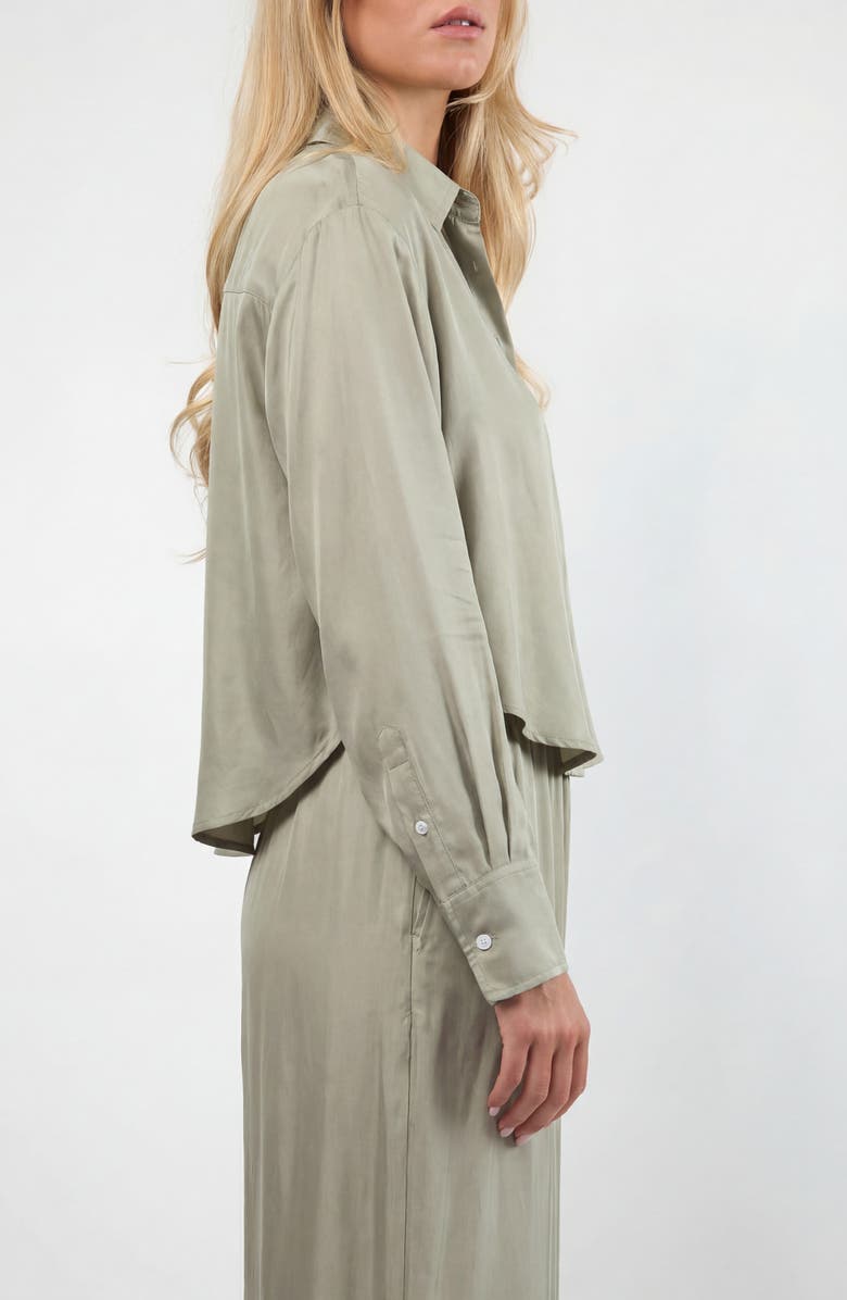 Viens Avec Moi The Riviera Cupro Blend Crop Blouse, Alternate, color, Olive