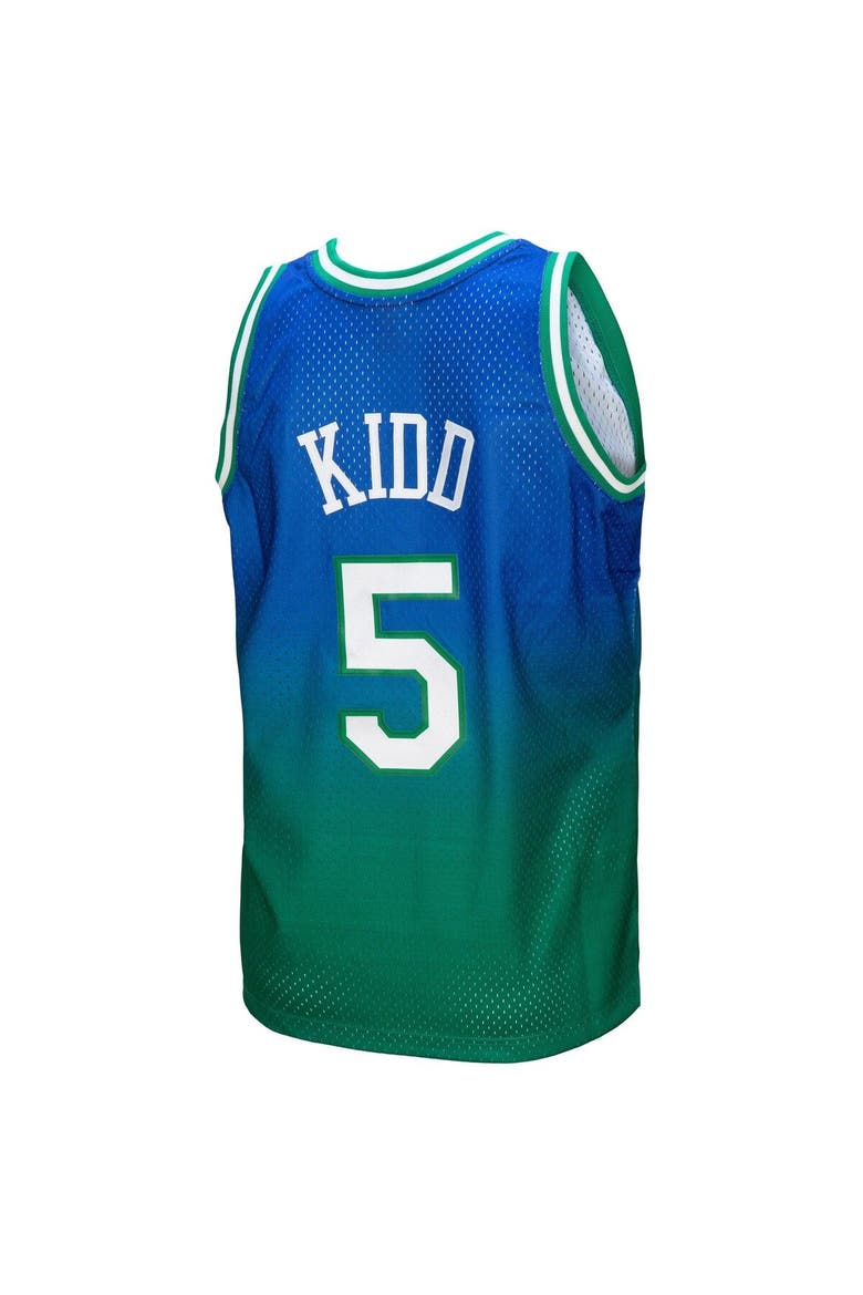 Men's Mitchell & Ness Jason Kidd Green/Navy Dallas Mavericks 1994/95 Hardwood Classics Fadeaway Swingman Player Jersey, Alternate, color, Green