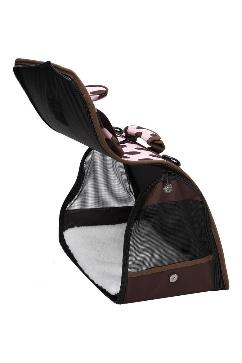 Faux Shealing Lined Folding Zippered Airline-Approved Casual Carrier, Alternate, color, PINK AND BROWN