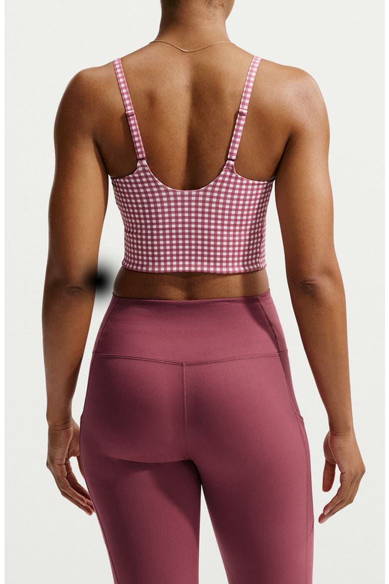 One Dri-FIT Padded Longline Gingham Sports Bra, Alternate, color, PINK SMOKE/ WHITE